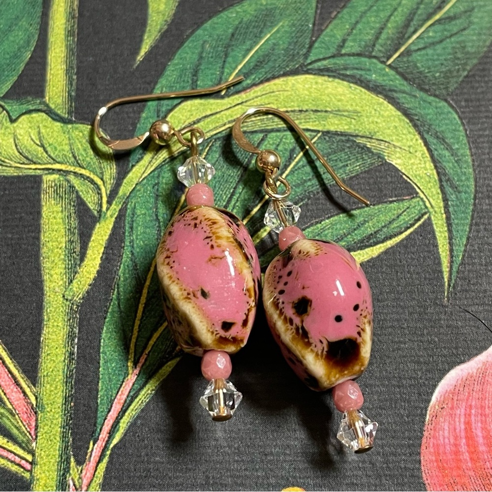 Vintage 14k gold filled & ceramic dangle earrings